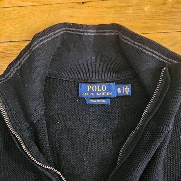 Polo Ralph Lauren Quarter-Zip Jumper Mens Size XL Black Mesh Knit 1/4 Zip Pima C - Picture 6 of 6